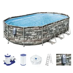 Bestway® Power Steel™ Comfort Jet Series™ Frame Pool-Set Mit Filterpumpe 610 X 366 X 122 Cm, Steinwand-Optik (Naturstein), Oval -Garten- & Gewächshäuser Geschäft 74b780e0a20dedda19398859e5b6d7ab