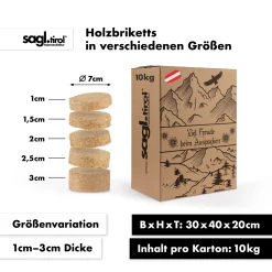 Sagl.tirol Holzbriketts Aus Nadel Holz Im Karton I 20 Kg I Ø 7cm I 100% Nadelholz Aus Österreich I Regional Und Ökologisch Hergestellt I Natürliches Brikett Mit Hohem Heizwert I Ohne Bindemittelzusätze -Garten- & Gewächshäuser Geschäft 74ddff91071b424d7758ded2d0c35f1f