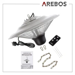 AREBOS Deckenheizstrahler 1.500 W, Inkl. Fernbedienung, Infrarotheizstrahler, Wärmepilz, Silber -Garten- & Gewächshäuser Geschäft 74ef825320ec350103d2d1bb13f85466