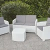 Dmora Gartenset "j" Mit Kissen, 1 Sofa + 2 Sessel (mit Armlehnen) + 1 Outdoor-Container-Tisch, Italy, Weiß