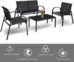 COSTWAY 4 Tlg. Terrassenmöbel Lounge- Balkon- & Garten-Set Inkl. 2 Einzelstühlen 1 Bank & 1 Couchtisch Textilene Sitzgruppe Sitzgarnitur Schwarz -Garten- & Gewächshäuser Geschäft 75a56ec45264591999b20e1c0a034418