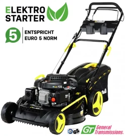 Craftfull Benzinrasenmäher CR-196-10E, 53 Cm Schnittbreite, Benzin Rasenmäher Mit Radantrieb Inkl. Elektrostarter & Rasenkamm, 196 Cc, 4,4 KW / 6PS, Euro 5 Norm, 5in1, Marken Motor, GT-Markengetriebe, 8 Stufen Höhenverstellbar, 62 Liter Fangsack, Easy-Clean-Funktion