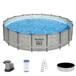 Bestway® Steel Pro MAX™ Aufstellpool Komplett-Set Mit Filterpumpe Ø 549 X 122 Cm, Steinwand-Optik (Cremegrau), Rund -Garten- & Gewächshäuser Geschäft 75c0798197a471f13bab9811f30125b6