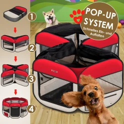 LOVPET® Welpenlaufstall Tierlaufstall Faltbar Für Kleintiere Hunde, Katzen Inkl. Hundenapf Hundelaufstall Freigehege Oxfordgewebe Pop-up System Indoor & Outdoor, Farbe:Rot / Beige -Garten- & Gewächshäuser Geschäft 75cf22de4fb29a420df47fbadc960c8c