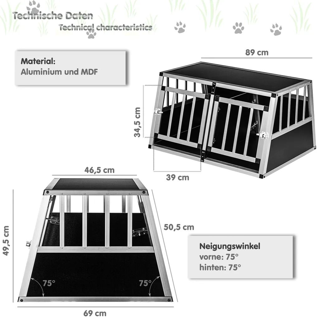 PETSTUFF Alu Hundetransportbox 2-türig Mit Trennwand Rückwand 75° 4 PETSTUFF Alu Hundetransportbox 2-türig Mit Trennwand Rückwand 75° – Bild 4