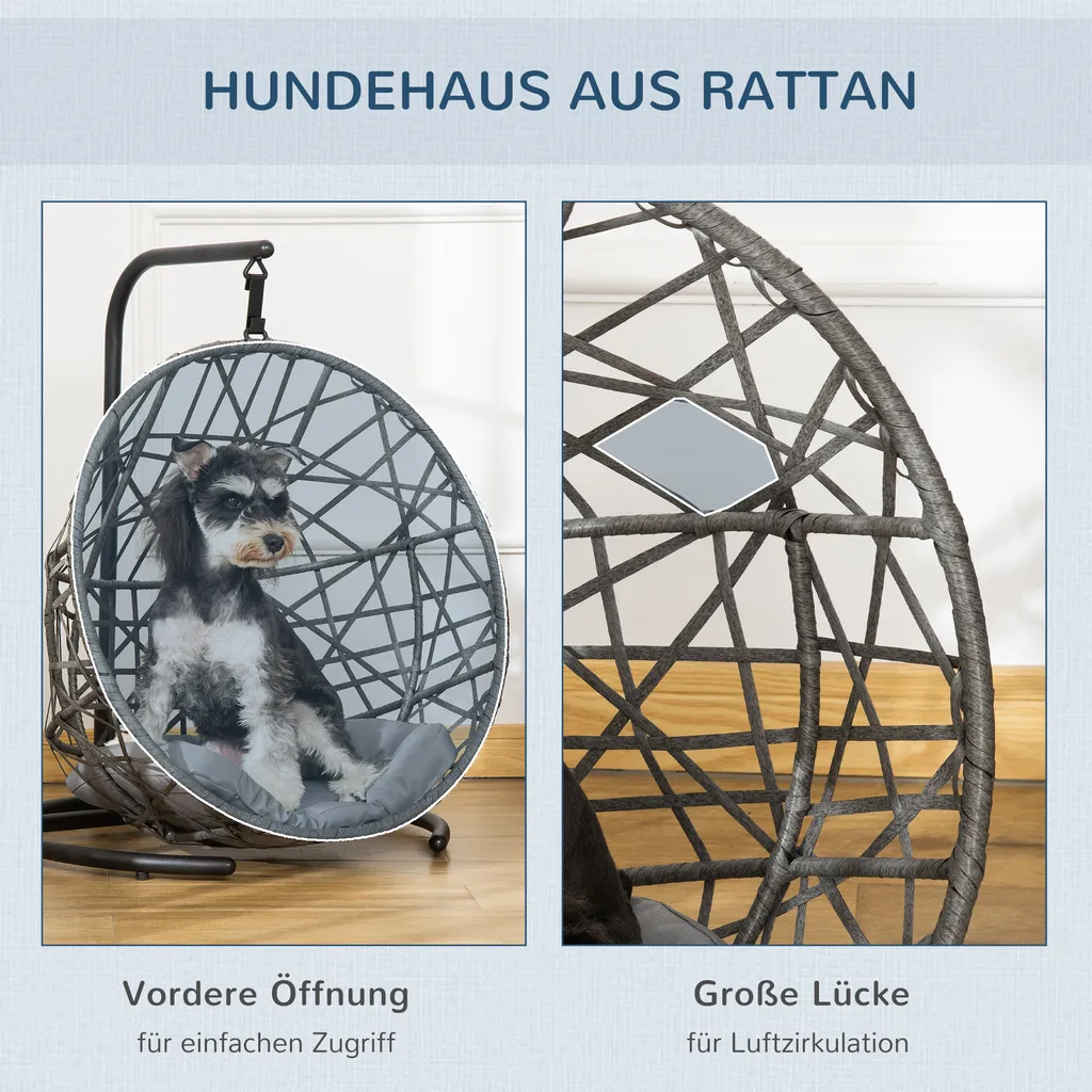 PawHut Rattan Hundehütte Mit Kissen Hundehaus Haustierbett Katzenhaus Katzenkorb Katzenhöhle Hängesessel Hängematte Für Hunde Katzen Outdoor Grau+Schwarz 60 X 53 X 76 Cm 6 PawHut Rattan Hundehütte Mit Kissen Hundehaus Haustierbett Katzenhaus Katzenkorb Katzenhöhle Hängesessel Hängematte Für Hunde Katzen Outdoor Grau+Schwarz 60 X 53 X 76 Cm – Bild 6