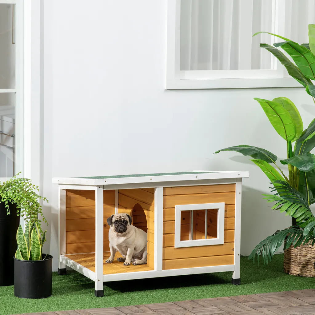 PawHut Hundehütte, Tannenholz, Hundehaus Mit Terrasse Und Aufklappbarem Asphaltdach, Hütte Für Kleine Hunde, Indoor, Outdoor, Wetterfest, Orange, 85,5 X 62 X 60 Cm 2 PawHut Hundehütte, Tannenholz, Hundehaus Mit Terrasse Und Aufklappbarem Asphaltdach, Hütte Für Kleine Hunde, Indoor, Outdoor, Wetterfest, Orange, 85,5 X 62 X 60 Cm – Bild 2