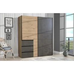 Möbelvertrieb Forte Schiebetüren Schrank Schwebetüren Stauraum Ca. 170 Cm W2QS823E71-C752 WINN Artisan Eiche / Beton Grau