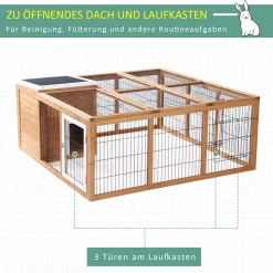 PawHut Kaninchenstall Kleintiergehege Mit Dach Zum Öffnen Kleintierkäfig Meerschweinchenstall Mit Freigehege Für Draußen Wetterbeständig Tannenholz Natur 123 X 120 X 52 Cm -Garten- & Gewächshäuser Geschäft 7688d267833436d16d0d38c145da3892