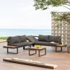 Merax Gartenmöbelset Holz Ecklounge Mit Kissen Und Stahlrahmen, Gartenmöbel Set Loungegruppe Balkonmöbel Set Loungeset, Schwarz