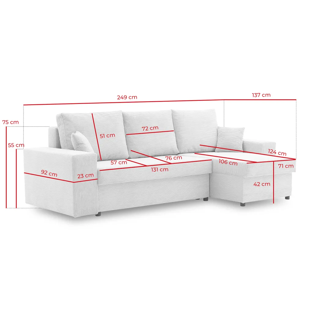 Adams Group Ecksofa Judo 249x137 Mit Schlaffunktion Und Bettaksen - L-förmig - Modernes Design - Moderner Cordstoff POSO - Kissen - POSO 100 BEIGE 4 Adams Group Ecksofa Judo 249x137 Mit Schlaffunktion Und Bettaksen - L-förmig - Modernes Design - Moderner Cordstoff POSO - Kissen - POSO 100 BEIGE – Bild 4