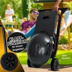 KESSER® Elektrischer Elektrogrill 2in1 Tischgrill - Standgrill Mit Deckel Und Standfuß | Max. 2400 Watt | Faltbar | Thermometer | Antihaftbeschichtung | Grillplatte Abstelltische | 2 Räder | , Farbe:Schwarz -Garten- & Gewächshäuser Geschäft 7780661dc8ab1cb8f405e38b274418dd