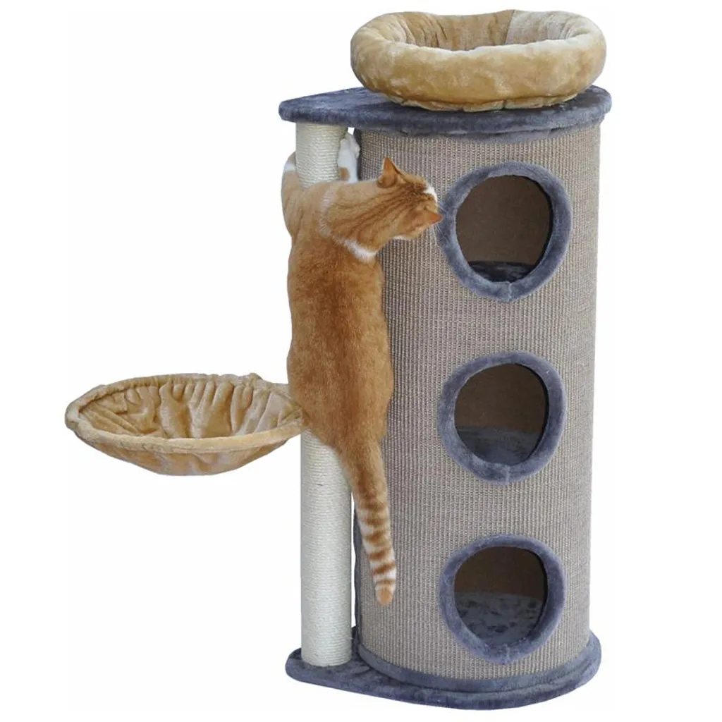 Nanook Kratztonne Grau / Beige - Liegemulde - Abnehmbares Katzenbett - 2 Kratzstämme 2 Nanook Kratztonne Grau / Beige - Liegemulde - Abnehmbares Katzenbett - 2 Kratzstämme – Bild 2