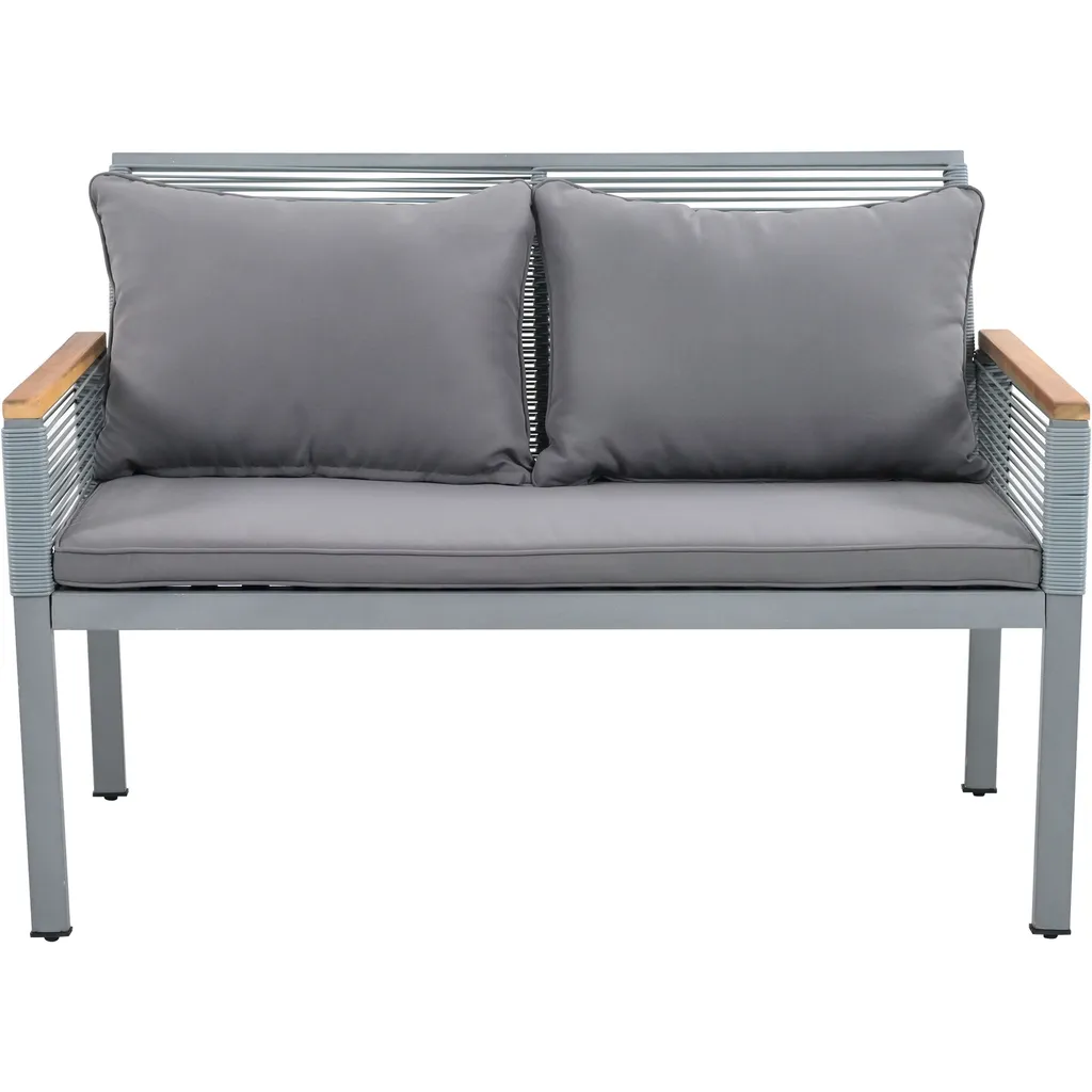 Merax 4-tlg. Garten-Lounge-Set Mit Stahlrahmen Und Couchtisch, Rope Gartenmöbel Set Aus Akazienholz Und Polyrattan, Gartenmöbel-Sets Für 4 Personen, Grau 11 Merax 4-tlg. Garten-Lounge-Set Mit Stahlrahmen Und Couchtisch, Rope Gartenmöbel Set Aus Akazienholz Und Polyrattan, Gartenmöbel-Sets Für 4 Personen, Grau – Bild 11