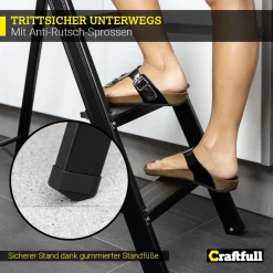 Craftfull Stehleiter CF-133A - Aluminium Haushaltsleiter - Gummierte Standfüße - Klappleiter - Mehrzweckleiter - 6 Stufen (Black Edition) -Garten- & Gewächshäuser Geschäft 787905316af7ad44a972f5ca0cae9fb5
