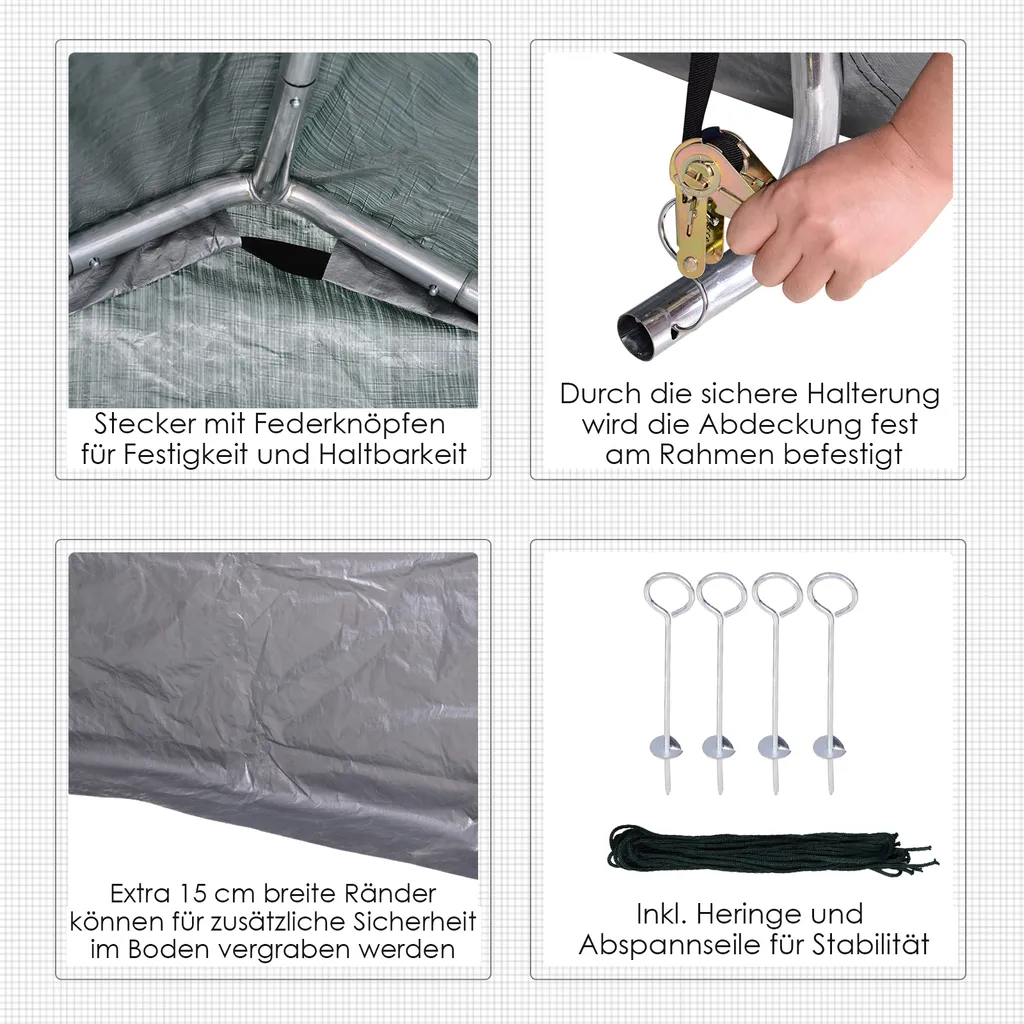Outsunny Foliengerätehaus, Gerätehaus Im Garten, Foliengarage, Galvanisierter Stahl, PE, Grau 2 X 2 X 2 M 6 Outsunny Foliengerätehaus, Gerätehaus Im Garten, Foliengarage, Galvanisierter Stahl, PE, Grau 2 X 2 X 2 M – Bild 6