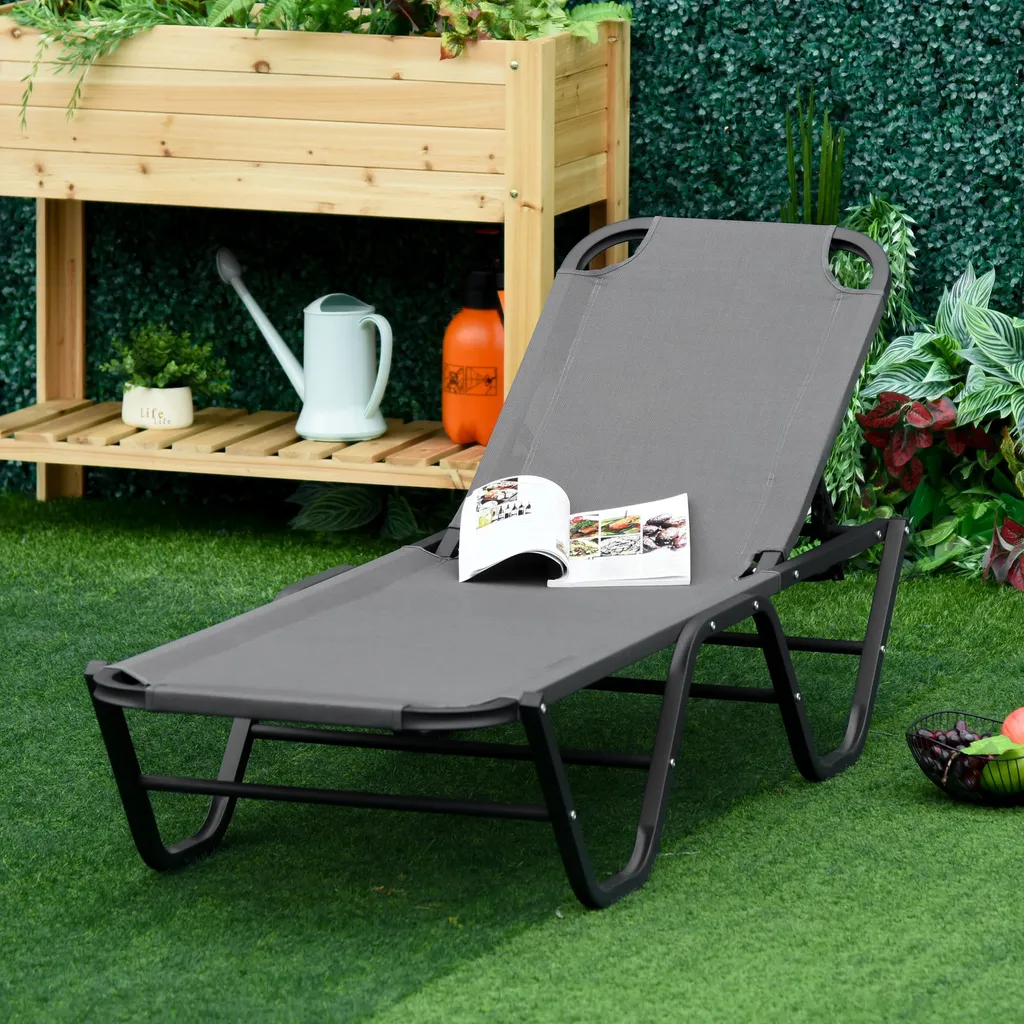 Outsunny Sonnenliege Strandliege 5-Stufige Alu Gartenliege Relaxliege Texteline Grau+Schwarz 163 X 58,5 X 91 Cm 2 Outsunny Sonnenliege Strandliege 5-Stufige Alu Gartenliege Relaxliege Texteline Grau+Schwarz 163 X 58,5 X 91 Cm – Bild 2
