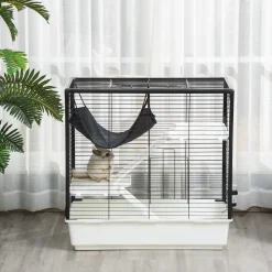 PawHut Kleintierkäfig Kleintiergehege Nagerkäfig Freigehege Mit Rampe Und Hängematte Stahl Alu Kunststoff Schwarz+Weiß+Grau 80 X 48 X 78 Cm -Garten- & Gewächshäuser Geschäft 78b23a327905bae2ddd0839755634098