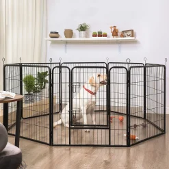 FEANDREA Welpenauslauf 8-Eck Laufgitter Welpenlaufstall Welpen Freigehege Hundegehege Laufstall Zaun Gitter Welpen Schwarz PPK86H