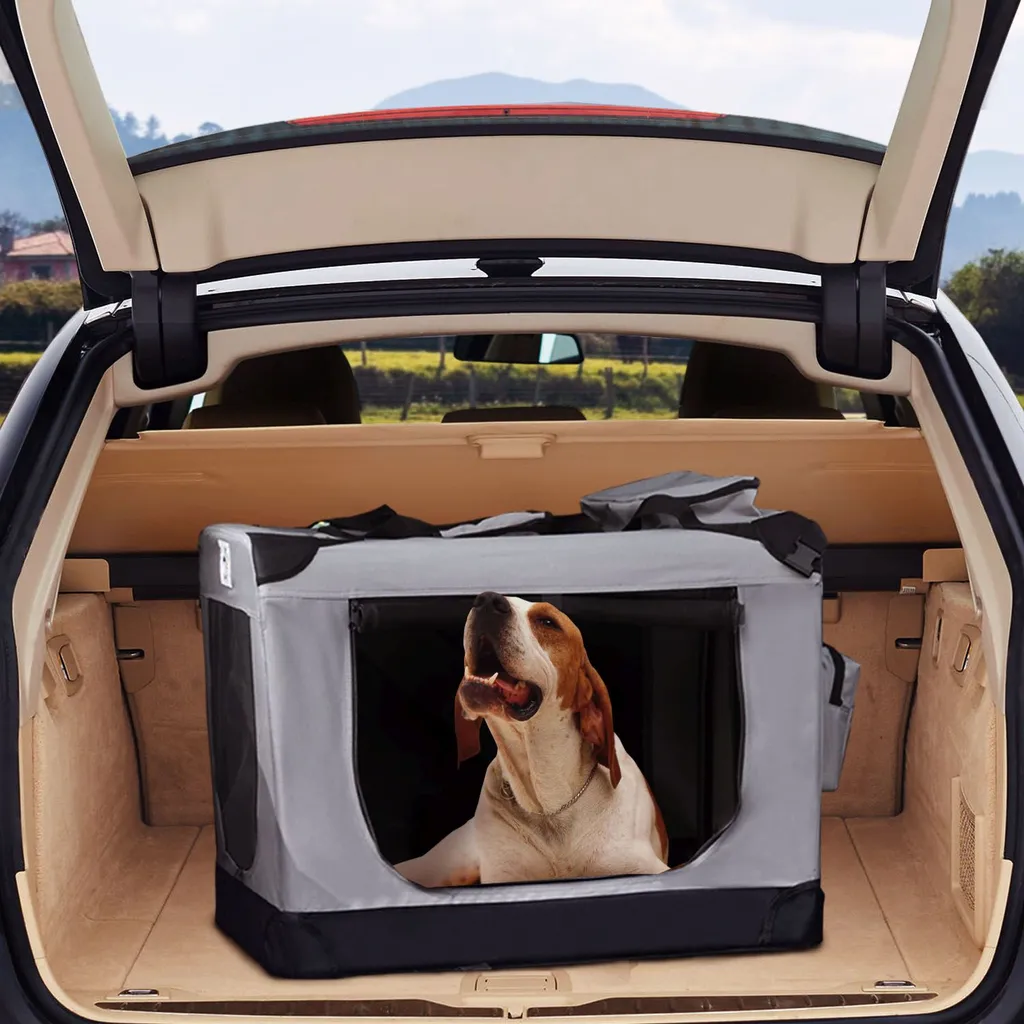 Juskys Hundetransportbox Lassie XL (grau) Faltbar - 58 X 82 X 58 Cm - Hundebox Mit Decke, Tasche & Griffen – Stoff Autotransportbox Für Hunde 2 Juskys Hundetransportbox Lassie XL (grau) Faltbar - 58 X 82 X 58 Cm - Hundebox Mit Decke, Tasche & Griffen – Stoff Autotransportbox Für Hunde – Bild 2