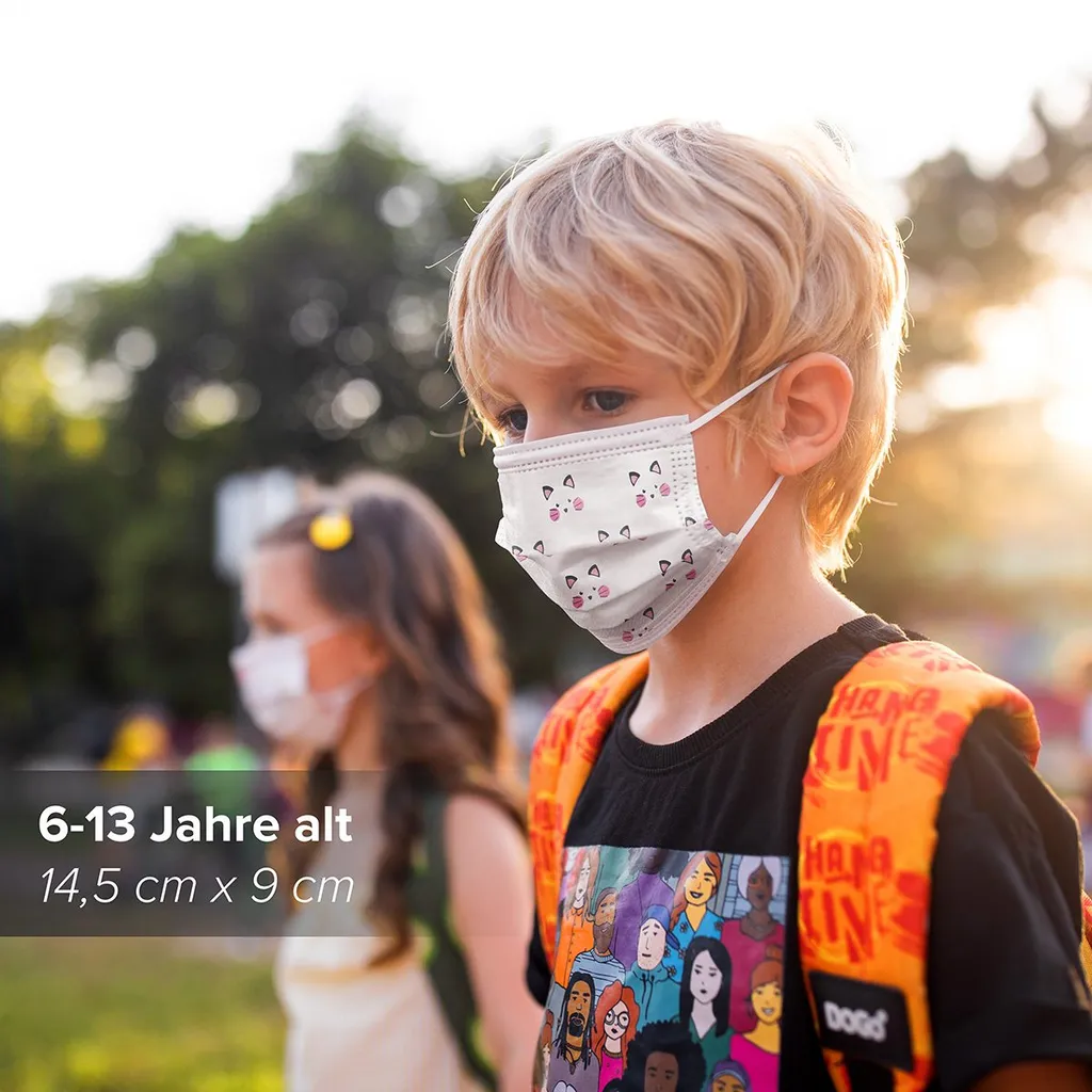 S.Ú.L.Y. Medizinische Mundschutz Für Kinder -Maske Typ IIR, OP-Masken Kätzchen Weiß, Hergestellt In Deutschland - 50 Stück 4 S.Ú.L.Y. Medizinische Mundschutz Für Kinder -Maske Typ IIR, OP-Masken Kätzchen Weiß, Hergestellt In Deutschland - 50 Stück – Bild 4