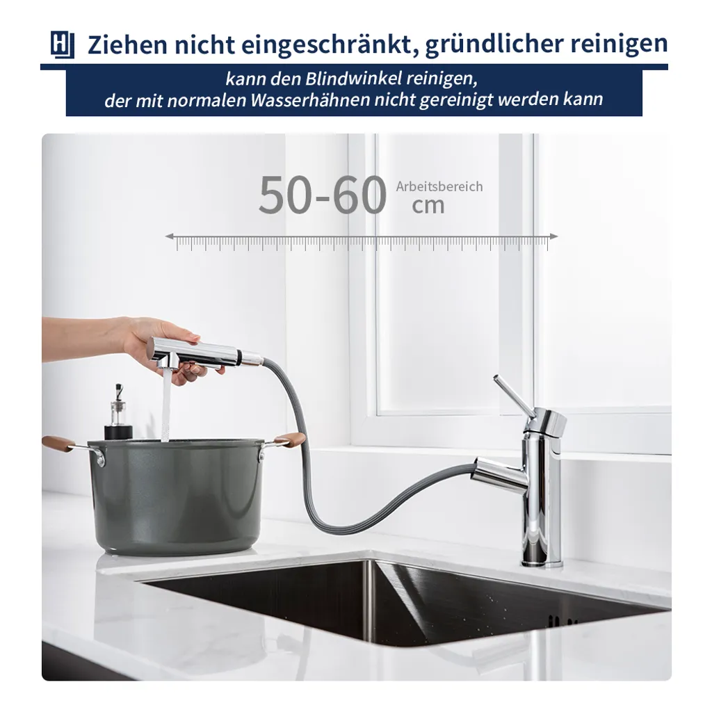 Homelody Wasserhahn Küche/Bad, Küchenarmatur Mit Ausziehbarer Brause, Spültischarmatur Mit Herausziehbarer Dual-Spülbrause, 120° Drehbar Mischbatterie Küche, Armatur 5 Homelody Wasserhahn Küche/Bad, Küchenarmatur Mit Ausziehbarer Brause, Spültischarmatur Mit Herausziehbarer Dual-Spülbrause, 120° Drehbar Mischbatterie Küche, Armatur – Bild 5