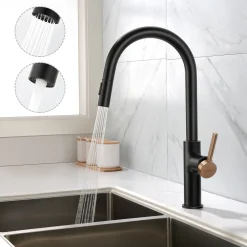 Lonheo Hochdruck Küchenarmatur Mattschwarz Ausziehbare Spültischarmatur Mit Zweistrahl, Hoher Auslauf 360° Schwenkbarer Wasserhahn