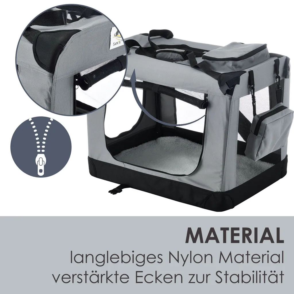 Juskys Hundetransportbox Lassie XL (grau) Faltbar - 58 X 82 X 58 Cm - Hundebox Mit Decke, Tasche & Griffen – Stoff Autotransportbox Für Hunde 8 Juskys Hundetransportbox Lassie XL (grau) Faltbar - 58 X 82 X 58 Cm - Hundebox Mit Decke, Tasche & Griffen – Stoff Autotransportbox Für Hunde – Bild 8