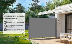 SONGMICS Alu-Seitenmarkise, Ausziehbar, 200 X 350 Cm, Aus Polyester (280 G/m²), Markise, Sichtschutz, Sonnenschutz, Blickdicht, Seitenrollo, Für Balkon, Terrasse, Garten, Grau GSA205G01 -Garten- & Gewächshäuser Geschäft 79ab078a1fab5a84bd512d535186e960