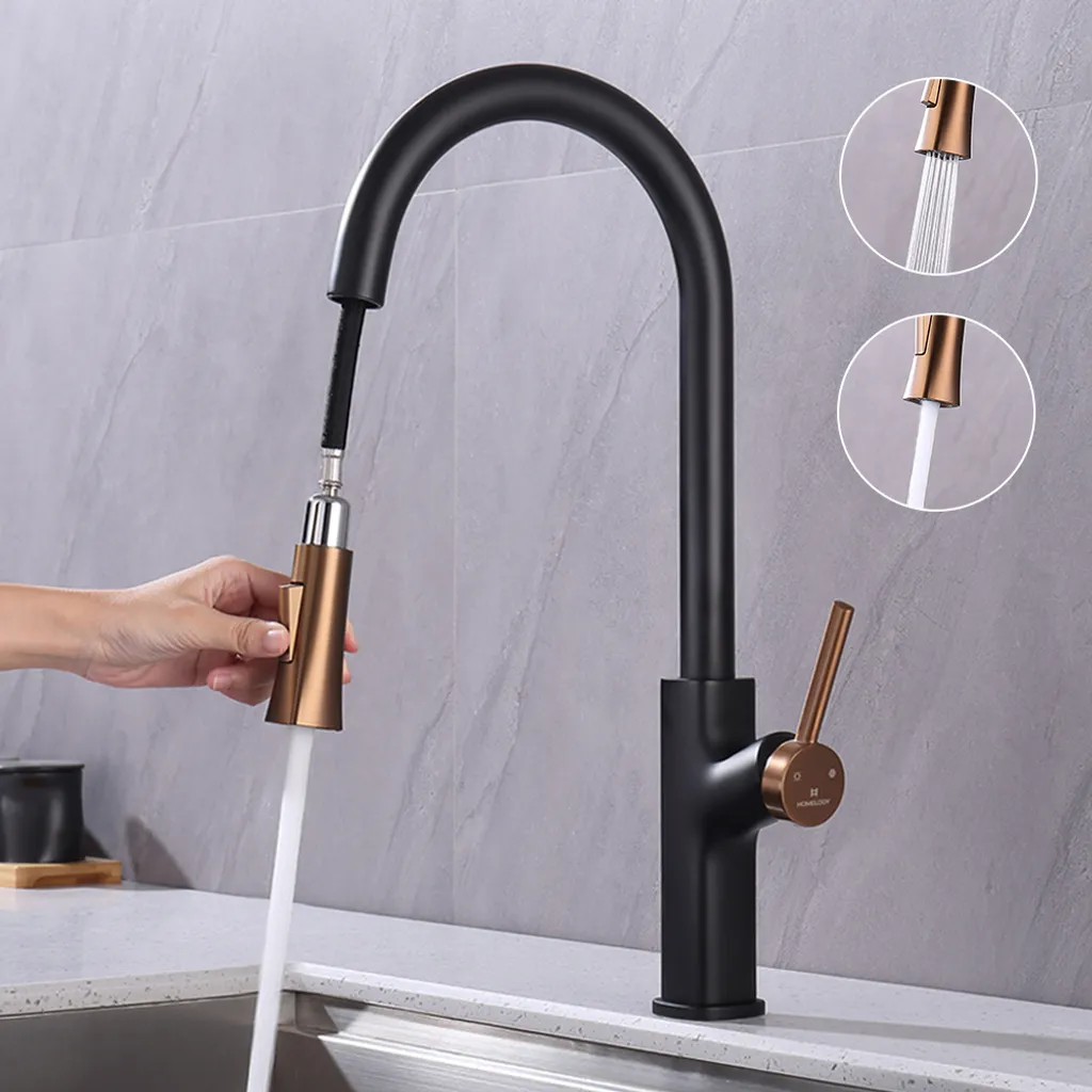 Wasserhahn Küche Schwarz Küchenarmatur 360° Drehbar Mischbatterie Küche Wasserhahn Ausziehbar Mit 2 Strahlarten Hochdruck Küchenarmatur Mit Höhe Bogenauslauf HOMELODY 1 Wasserhahn Küche Schwarz Küchenarmatur 360° Drehbar Mischbatterie Küche Wasserhahn Ausziehbar Mit 2 Strahlarten Hochdruck Küchenarmatur Mit Höhe Bogenauslauf HOMELODY