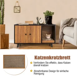 COSTWAY 2in1 Beistelltisch Und Katzenschrank Mit Kratzbrett, Katzenklo Kaffeetisch, Katzenhaus Katzenhöhle Katzentoilette Holz 90x50x50cm -Garten- & Gewächshäuser Geschäft 7a40e3358e3d154a52c7ea53719171c4