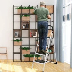 COSTWAY Trittleiter Klapptritt Weiss, Stehleiter Klappbar, Haushaltsleiter Stufenleiter Platzsparend, Metall, Stufenstehleiter 150 Kg Tragkraft 4-Stufen-Trittleiter -Garten- & Gewächshäuser Geschäft 7a509024e683df39a8c5420addeccedd