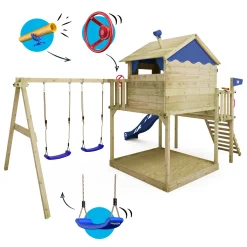 WICKEY Spielturm Klettergerüst Smart Coast Mit Schaukel & Rutsche, Stelzenhaus Mit Sandkasten, Kletterleiter & Spiel-Zubehör - Blau -Garten- & Gewächshäuser Geschäft 7a7435c884d7b9f05da71eccc2f49410