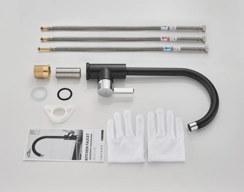 Auralum Niederdruck Wasserhahn Einhebel Spültischarmatur Küche Armatur Für Kaltwasser Und Einen Wasserboiler, Schwarz 9 Auralum Niederdruck Wasserhahn Einhebel Spültischarmatur Küche Armatur Für Kaltwasser Und Einen Wasserboiler, Schwarz – Bild 9