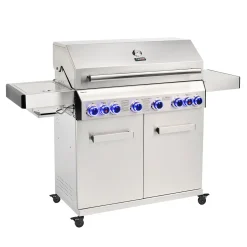 TAINO PLATINUM 6+2 Gasgrill Komplett Edelstahl 6-Brenner Silber Grillwagen BBQ Keramik-Brenner Backburner Sizzle-Zone Piezozündung Seitenkocher Gusseisen-Roste
