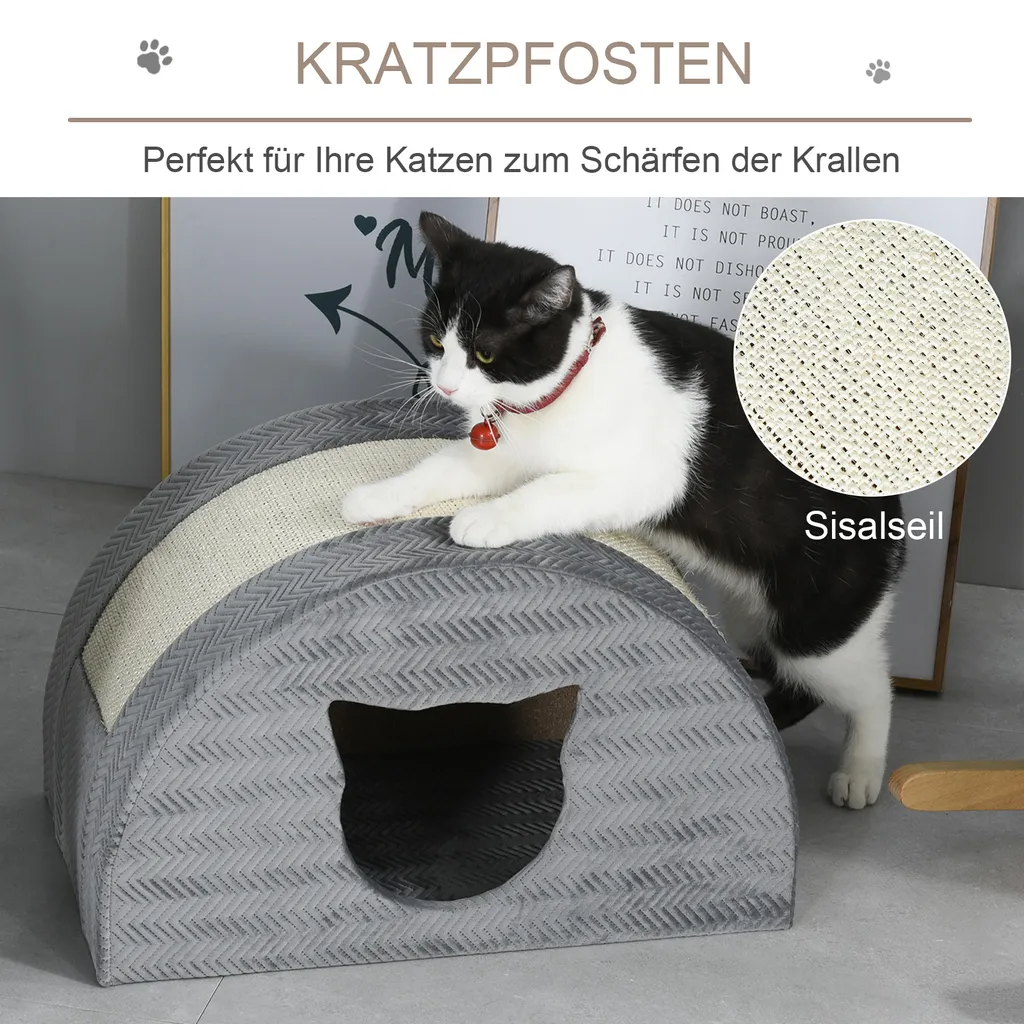 PawHut Katzenhöhle Mit Kraztbrett Katzenbett Kratzhaus Katzenhaus Katzenwohnung Sisal Grau 48,5 X 30 X 30 Cm 3 PawHut Katzenhöhle Mit Kraztbrett Katzenbett Kratzhaus Katzenhaus Katzenwohnung Sisal Grau 48,5 X 30 X 30 Cm – Bild 3