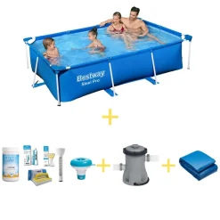 Bestway Pool - Steel Pro - 259 X 170 X 61 Cm - Inklusive WAYS Wartungspaket, Filterpumpe & Bodenplane