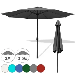 EINFEBEN 3.5m Sonnenschirm Gartenschirm Wasserabweisend Terrassenschirm UV40+ Mit Handkurbel Balkon Marktschirm,Grau,3.5m