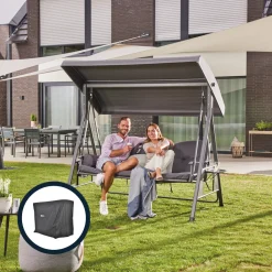 HOME DELUXE - Hollywoodschaukel DESCANSO Grau Doppel Gartenliege Lounge-Pavillon Mit Abdeckung