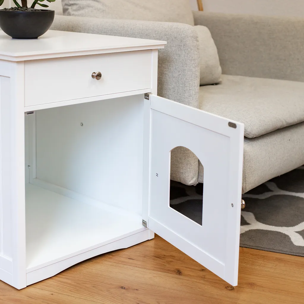 UPP Katzenschrank Mit Schublade Für Katzentoilette Katzenklo Badezimmerschrank Weiß 4 UPP Katzenschrank Mit Schublade Für Katzentoilette Katzenklo Badezimmerschrank Weiß – Bild 4