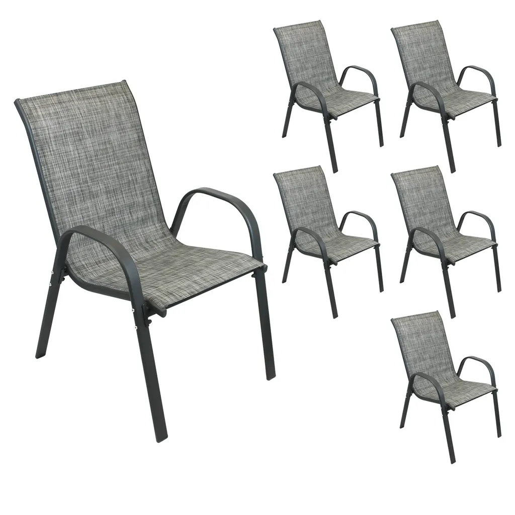 Wohaga® 6er Set Stapelstuhl 'New York' Mit Textilenbespannung Anthrazit/Silbergrau Meliert 1 Wohaga® 6er Set Stapelstuhl 'New York' Mit Textilenbespannung Anthrazit/Silbergrau Meliert