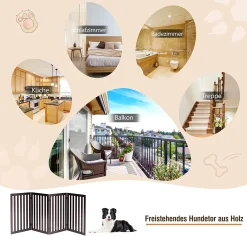 COSTWAY Absperrgitter Hunde 89cm Hoch, 4 Paneelen Schutzgitter Holz Klappbar, Treppengitter Hundeabsperrgitter Flexibel Türschutzgitter (Braun) -Garten- & Gewächshäuser Geschäft 7bd865eb42b45b8e8c9a8486fcf60ad8