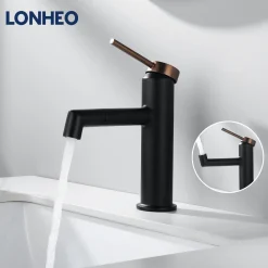Lonheo Badarmatur 360° Drehbar Auslauf Hochdruck Wasserhahn Waschbecken Einhandmischer Waschtischarmatur Mischbatterie Fürs Badezimmer, Schwarz