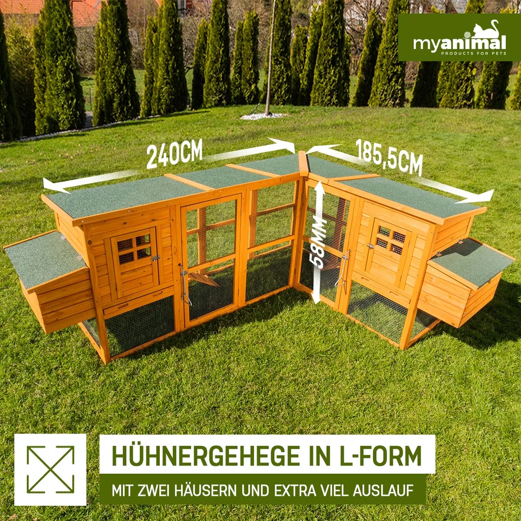 MyAnimal XXXL Hühnerstall MH-13 - Wetterfest & Winterfest - Hochwertiges Kiefernholz (Braun) - Für 8 Hühner - Nistkästen - Etagen Mit Rampen - Sitzstange - Türverriegelungen - Hühnerhaus L-Form 7 MyAnimal XXXL Hühnerstall MH-13 - Wetterfest & Winterfest - Hochwertiges Kiefernholz (Braun) - Für 8 Hühner - Nistkästen - Etagen Mit Rampen - Sitzstange - Türverriegelungen - Hühnerhaus L-Form – Bild 7