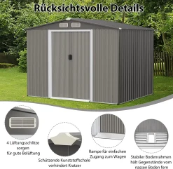 COSTWAY Gerätehaus Mit Fundament, 260x207x180cm, Geräteschuppen Aus Verzinktem Stahl, Gartenhaus Mit Doppeltüren & Rampe, Garten Schuppen Abschließbar, Metallschuppen Outdoor (Grau) -Garten- & Gewächshäuser Geschäft 7c504b06b6bd1523324ed2e190e08a98