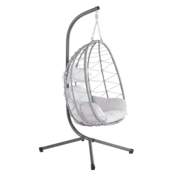 Juskys Hängesessel Aria Mit Kissen - Höhenverstellbar & Faltbar - Polyrattan Hängeschaukel Outdoor & Indoor - Korbhängesessel Silber Bis 130kg -Garten- & Gewächshäuser Geschäft 7c6c076c96e715fc1883d4ed9331b06e