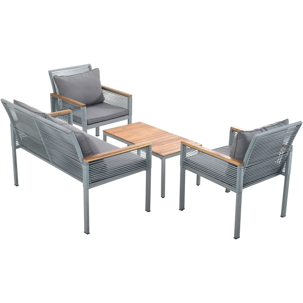 Merax 4-tlg. Garten-Lounge-Set Mit Stahlrahmen Und Couchtisch, Rope Gartenmöbel Set Aus Akazienholz Und Polyrattan, Gartenmöbel-Sets Für 4 Personen, Grau 6 Merax 4-tlg. Garten-Lounge-Set Mit Stahlrahmen Und Couchtisch, Rope Gartenmöbel Set Aus Akazienholz Und Polyrattan, Gartenmöbel-Sets Für 4 Personen, Grau – Bild 6