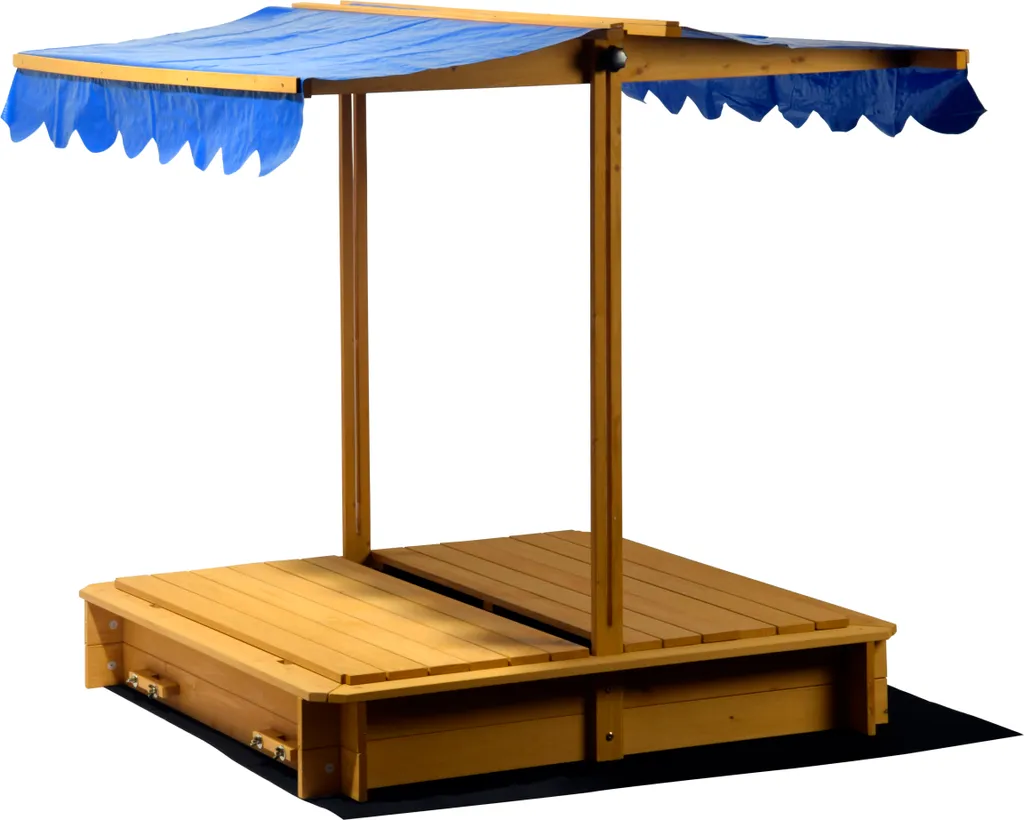 Dobar Sandkasten Mit Schwenkbarem Dach, Sitzbänke, Bodenplane, Verschließbare Sandkiste Aus Holz Für Kinder, 120 X 120 X 120 Cm, Hellbraun 2 Dobar Sandkasten Mit Schwenkbarem Dach, Sitzbänke, Bodenplane, Verschließbare Sandkiste Aus Holz Für Kinder, 120 X 120 X 120 Cm, Hellbraun – Bild 2