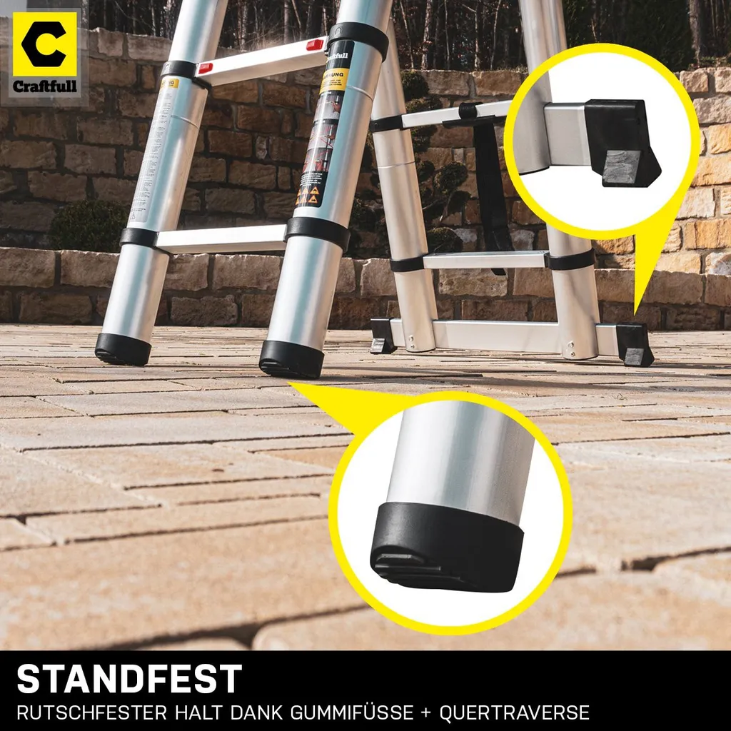 Craftfull Klappleiter CF-102B - Soft-Close-Funktion - Aluminium Klappleiter - Teleskopleiter - Tragetasche - Anlegeleiter - 2 X 1.6 Meter (Total 3.2 M) 8 Craftfull Klappleiter CF-102B - Soft-Close-Funktion - Aluminium Klappleiter - Teleskopleiter - Tragetasche - Anlegeleiter - 2 X 1.6 Meter (Total 3.2 M) – Bild 8