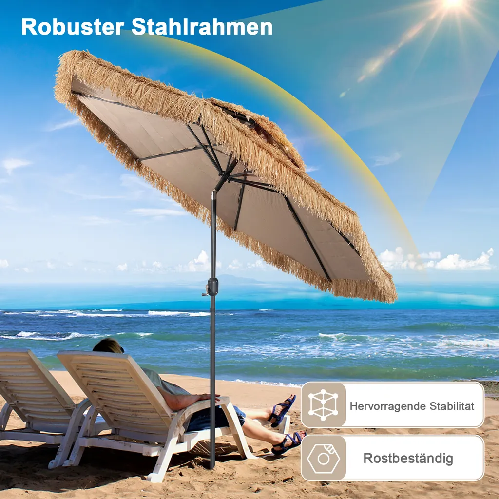 COSTWAY Sonnenschirm Hawaii, Terrassenschirm Mit Doppeldach, Stroh Strandschirm Marktschirm Neigbar Gartenschirm Für Strand, Garten, Outdoor 2 COSTWAY Sonnenschirm Hawaii, Terrassenschirm Mit Doppeldach, Stroh Strandschirm Marktschirm Neigbar Gartenschirm Für Strand, Garten, Outdoor – Bild 2